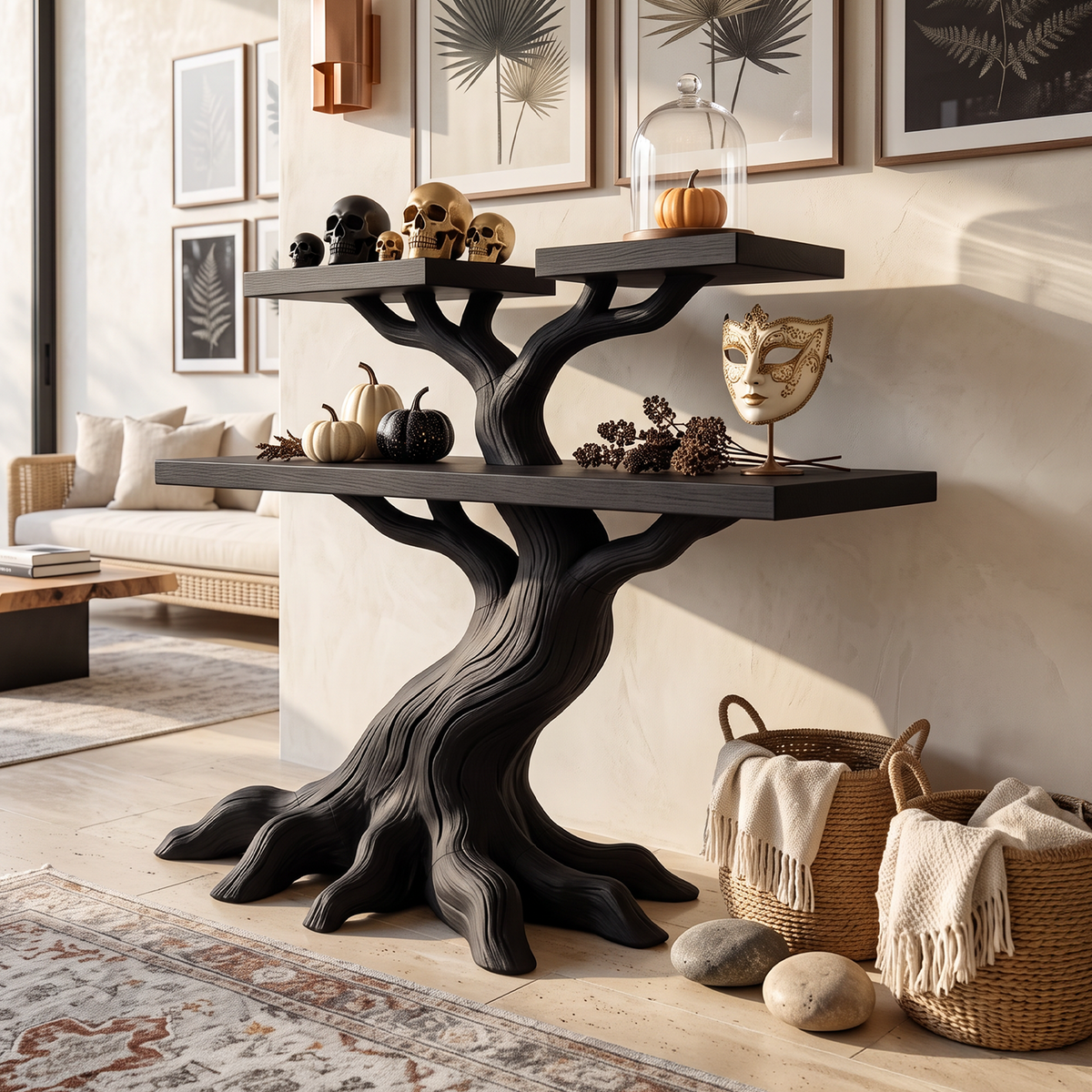 Minimalist Gnarled Tree Console For Vintage Halloween Decor