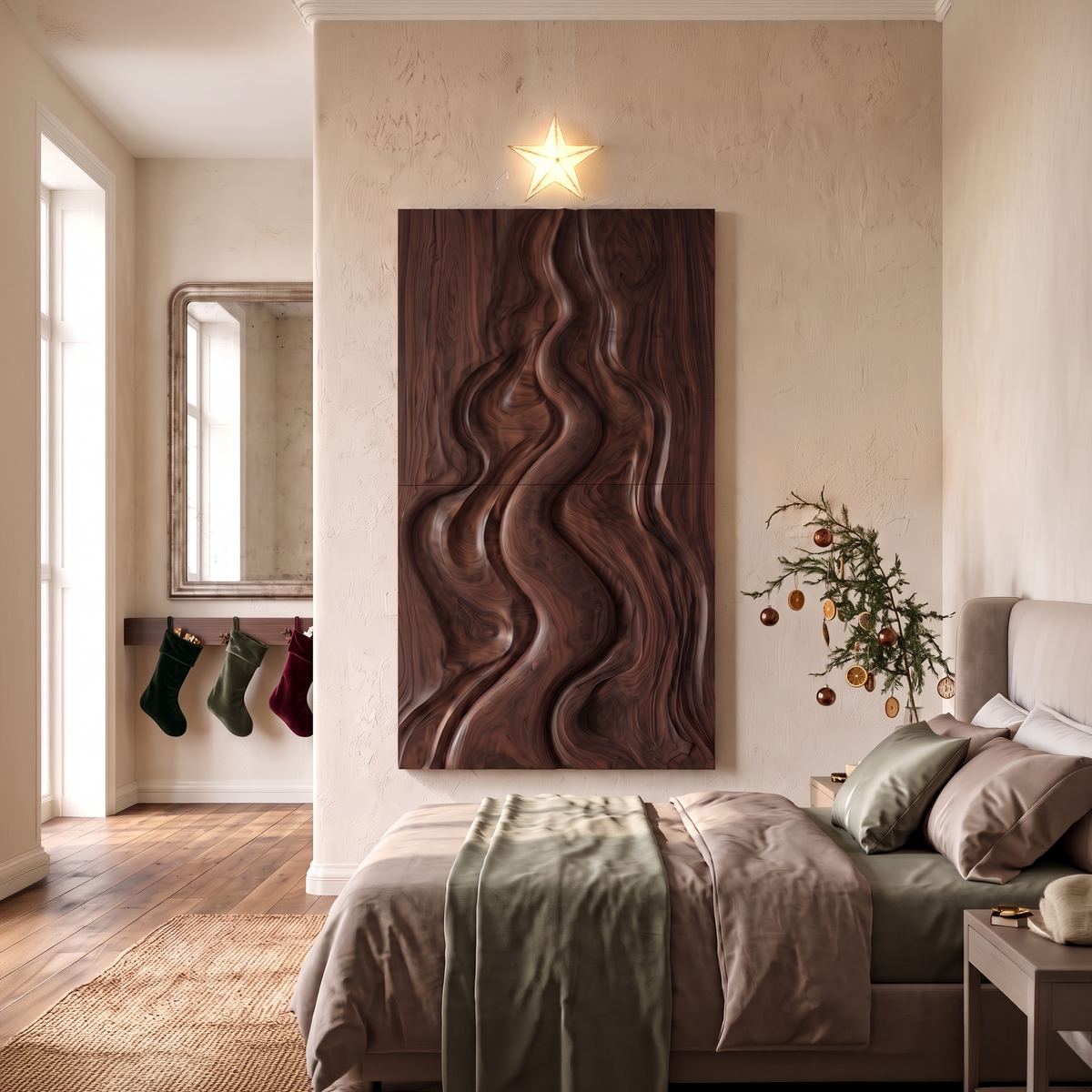 Natural Christmas Abstract Wall Decor With Fluid Carved Design For Bedroom