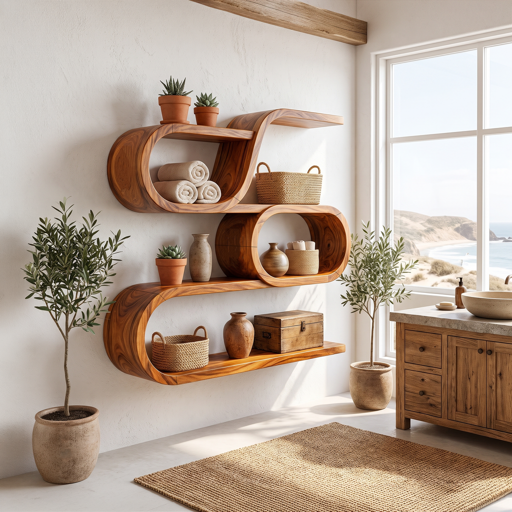 Modern Organic Wall Mounted Display Shelves For Entryway