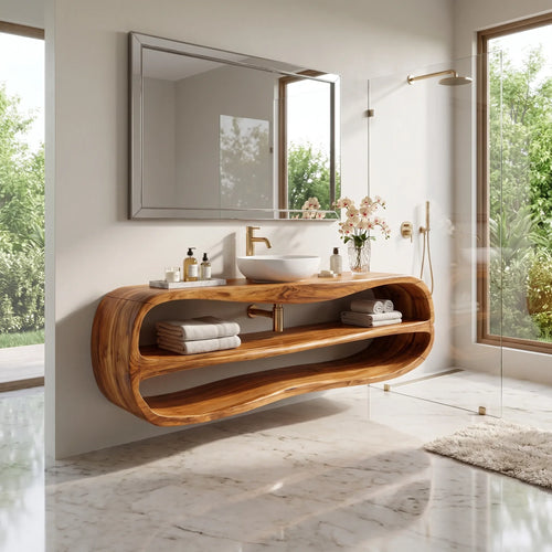 Contemporary Bathroom Vanity Bathroom Vanity With Sink Floating Bathroom Vanity Rounded Open Storage For Modern Bathroom