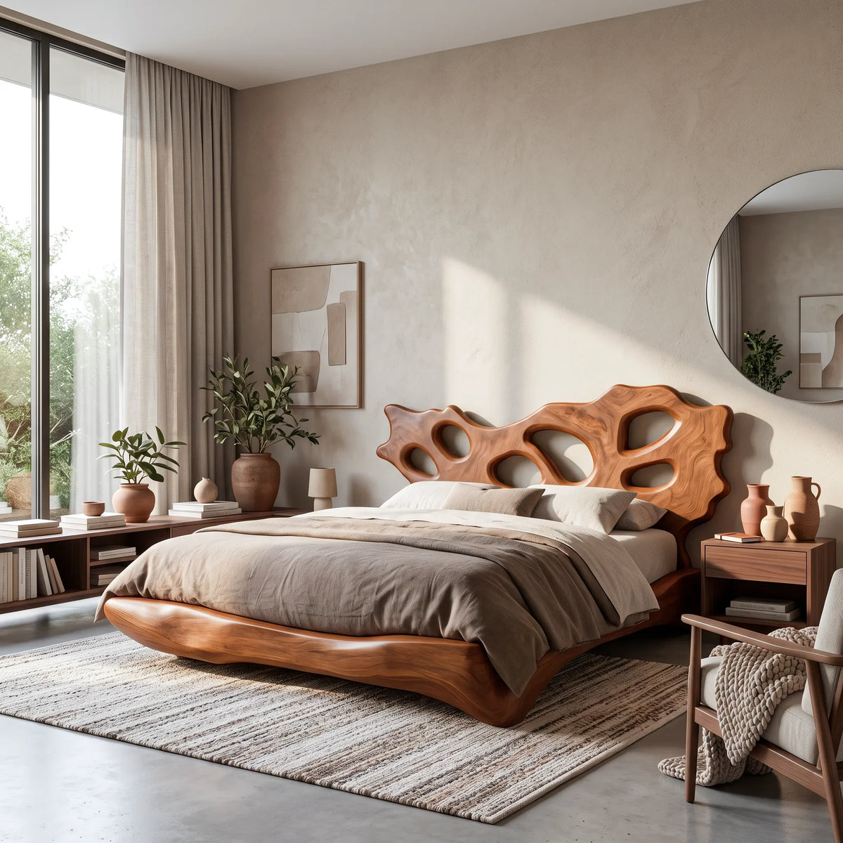 Luxury Bed Frame Sculptural Cutout Headboard For Bedroom