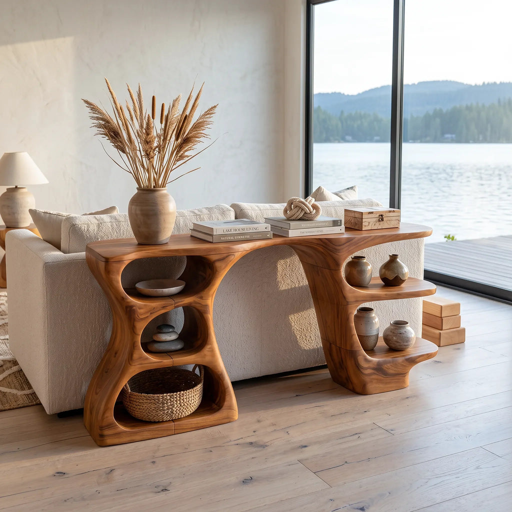 Organic Curved Storage Console For Contemporary Entryway