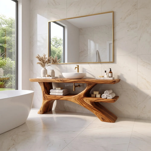 Airy Bathroom Vanity With Sink Modern Bathroom Vanity Wooden Bathroom Vanity Asymmetrical Open Shelf For Luxury Bathroom
