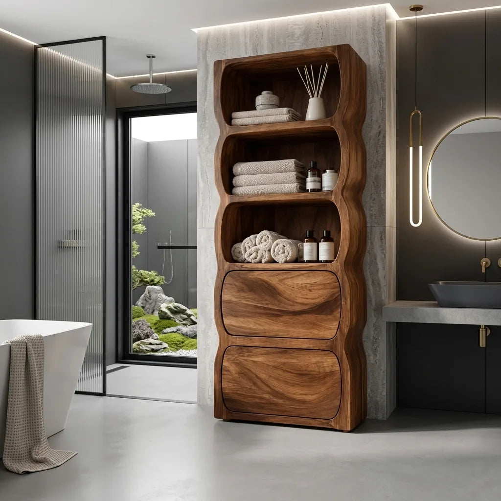 Sculptural Wavy Bathroom Cabinet With Storage Drawers For Bathroom