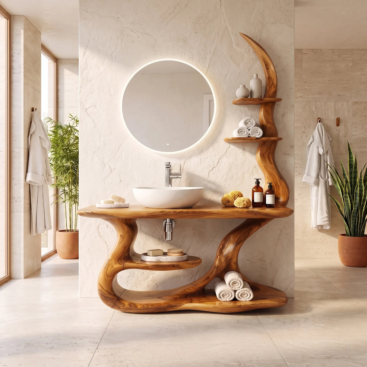 Serene Bathroom Vanity Bathroom Vanity With Sink Modern Bathroom Vanity Curved Open Shelves For Spa Bathroom