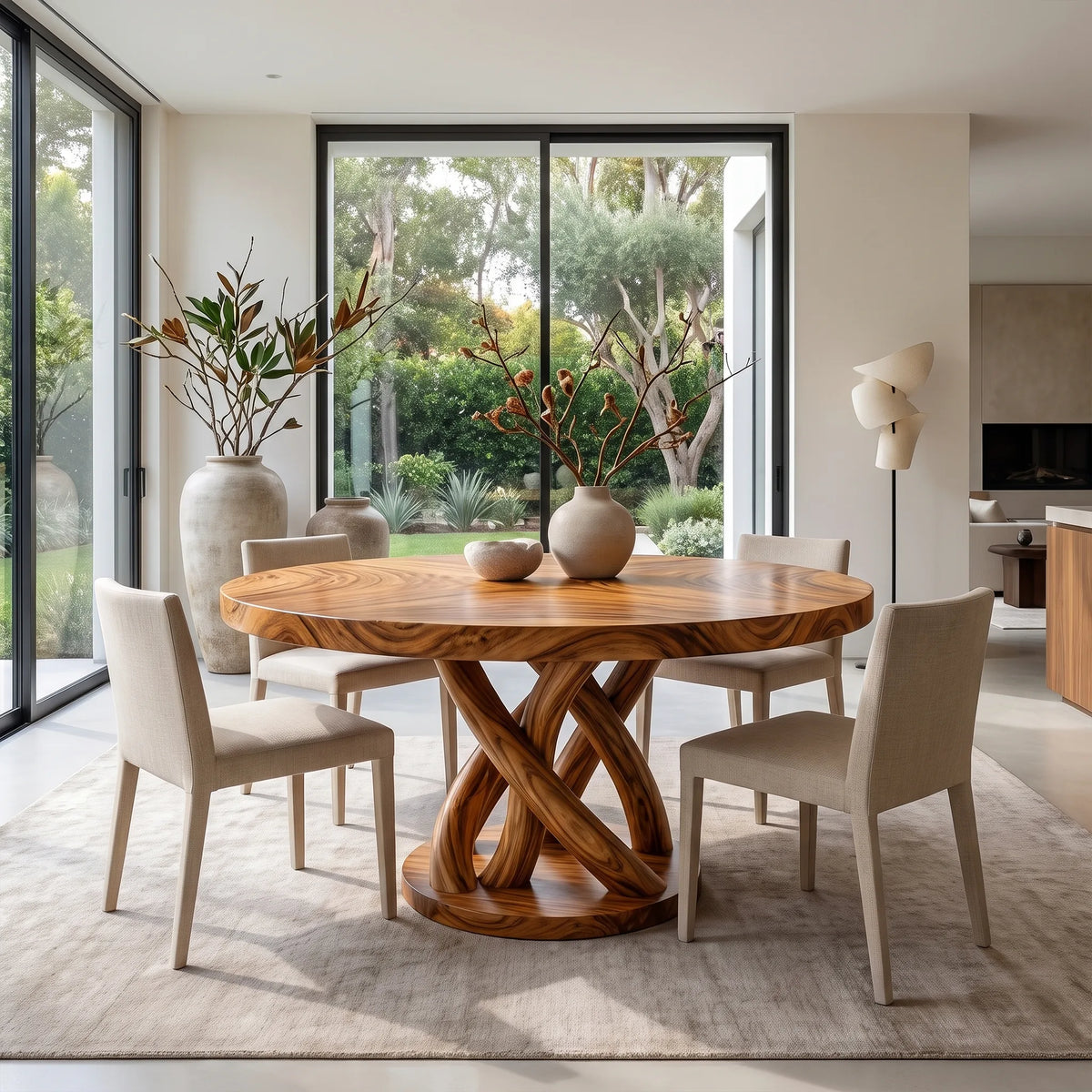 Sculptural Round Dining Table Modern Dining Room Table Woven Base For Dining Room