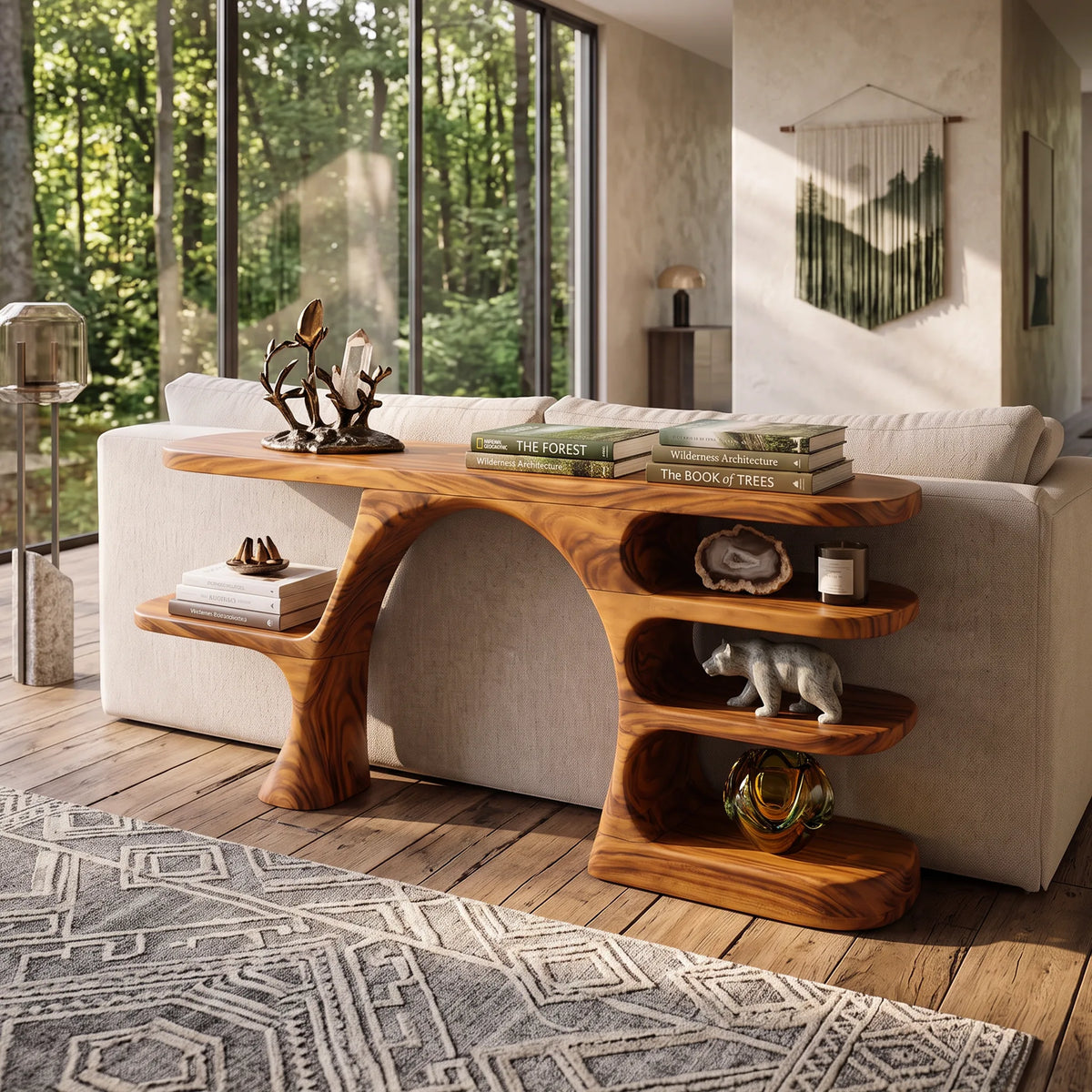 Mid Century Open Shelf Console For Modern Hallway