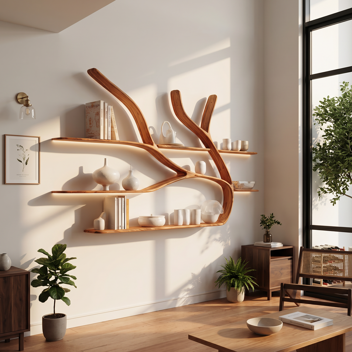 Minimalist Tree Branch Floating Bookshelf For Living Room