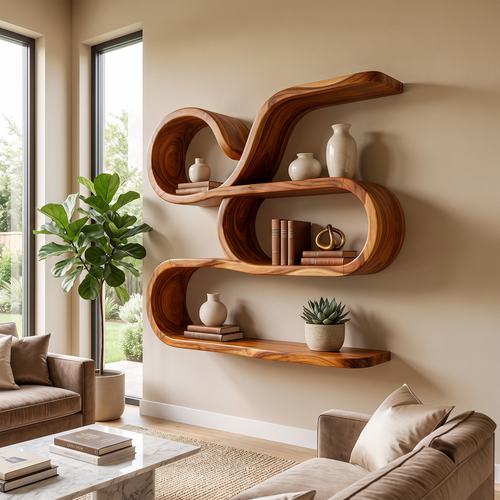 Coastal Wooden Floating Storage Shelves For Bathroom