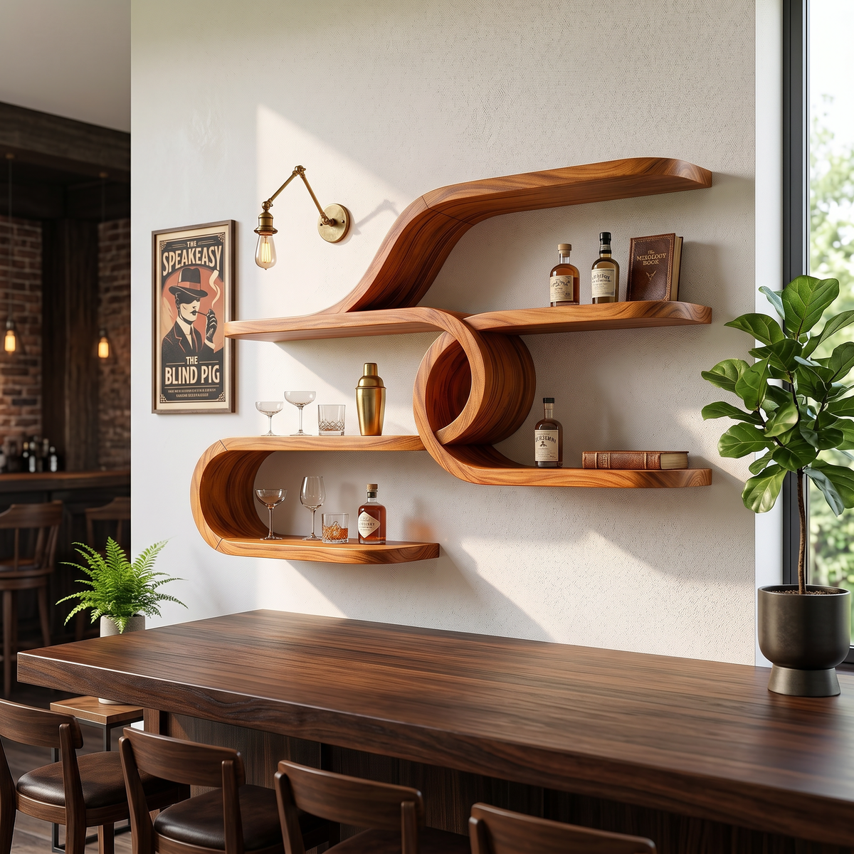 Mid Century Floating Bar Shelves For Home Bar