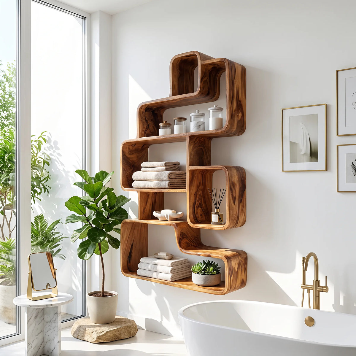 Farmhouse Wall Mounted Wood Shelves For Laundry Room