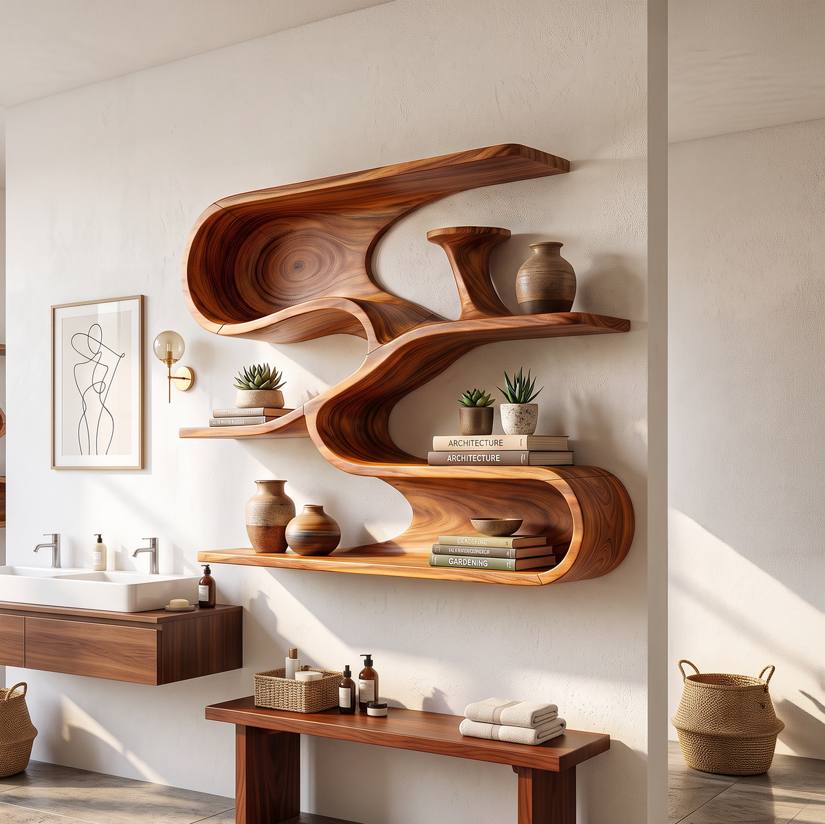 Modern Organic Decorative Wall Shelves For Bathroom