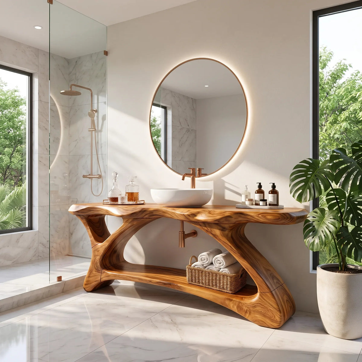 Organic Bathroom Vanity Bathroom Vanity With Sink Freestanding Bathroom Vanity Curved Lower Shelf For Resort Bathroom