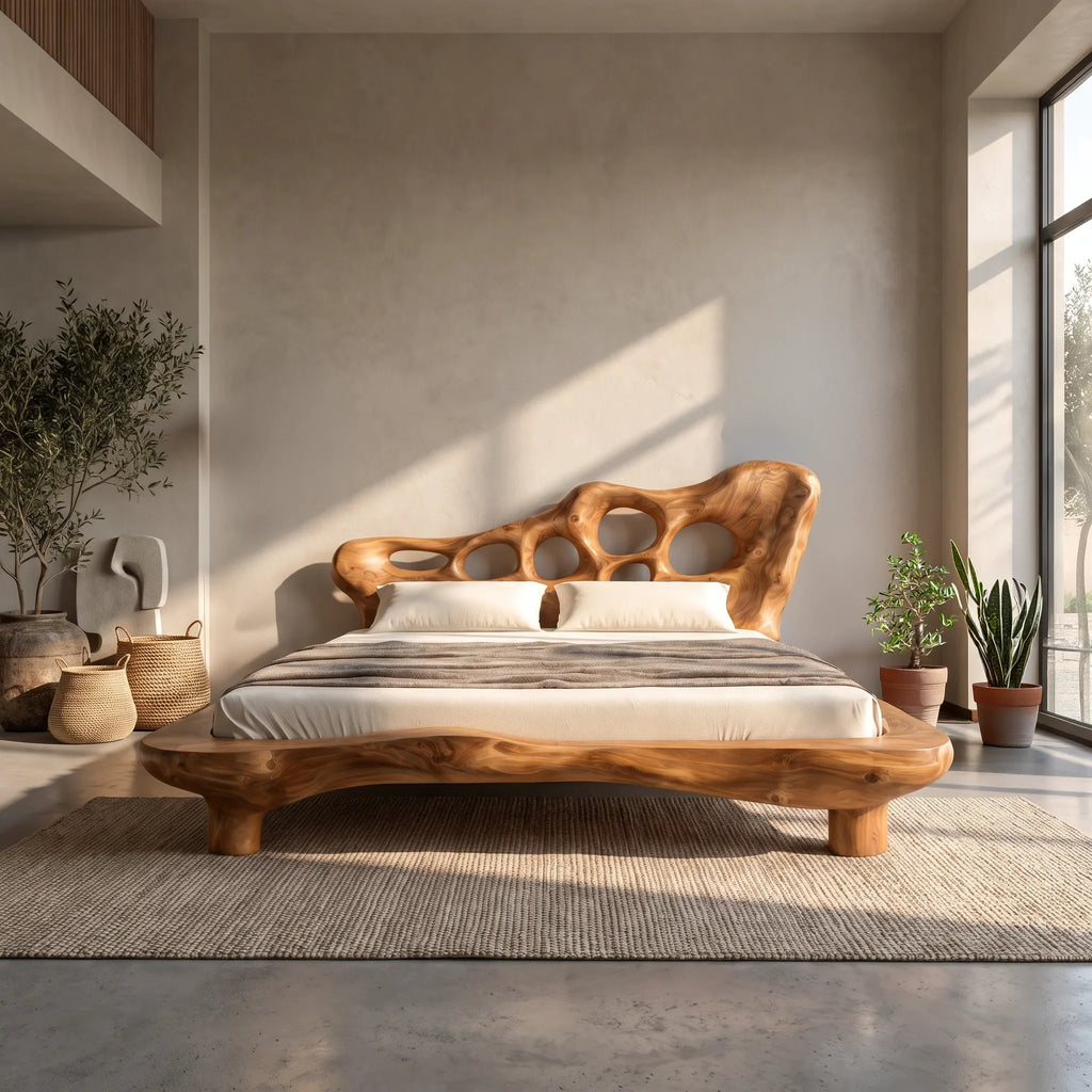 Contemporary Bed Frame Sculptural Headboard For Luxury Bedroom