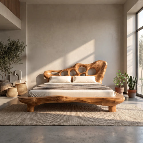 Contemporary Bed Frame Sculptural Headboard For Luxury Bedroom