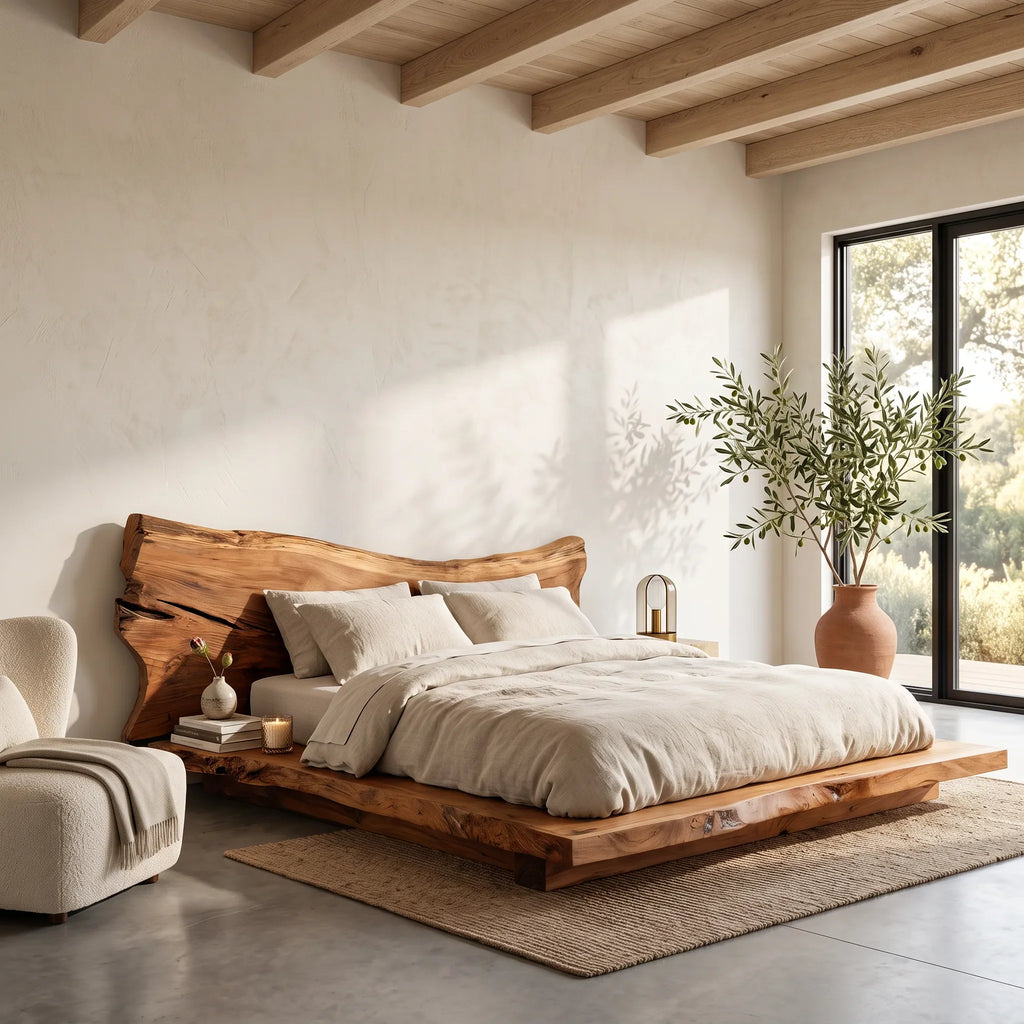 Modern Bed Frame Organic Sculptural Headboard For Contemporary Bedroom