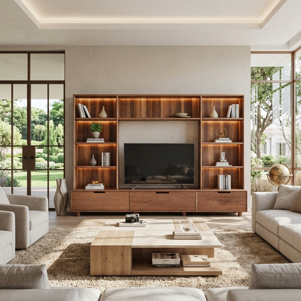 Large Entertainment Center With LED Lighting For Living Room