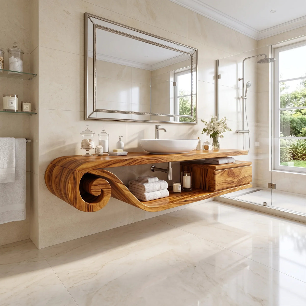 Flowing Floating Bathroom Vanity Floating Bathroom Vanity With Sink Modern Bathroom Vanity Curved Open Storage For Luxur