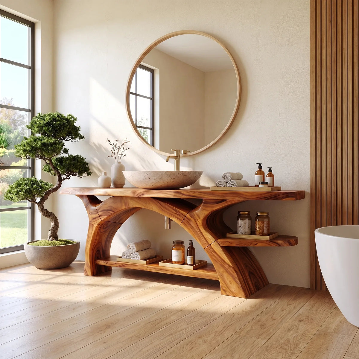 Serene Wooden Bathroom Vanity Bathroom Vanity With Sink Modern Bathroom Vanity Open Storage For Primary Bathroom