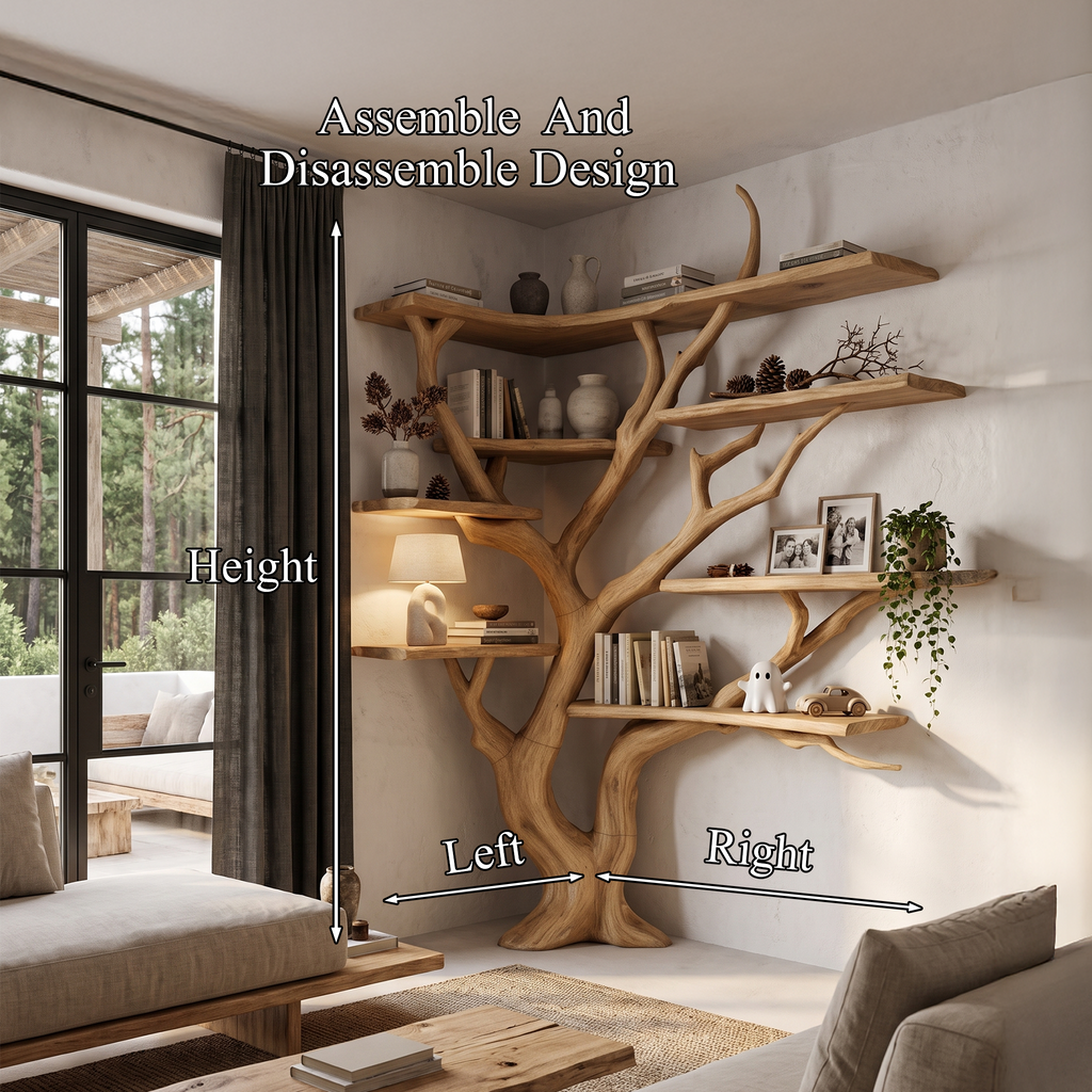 Modern Corner Tree Bookshelf With Asymmetrical Shelves For Living Room