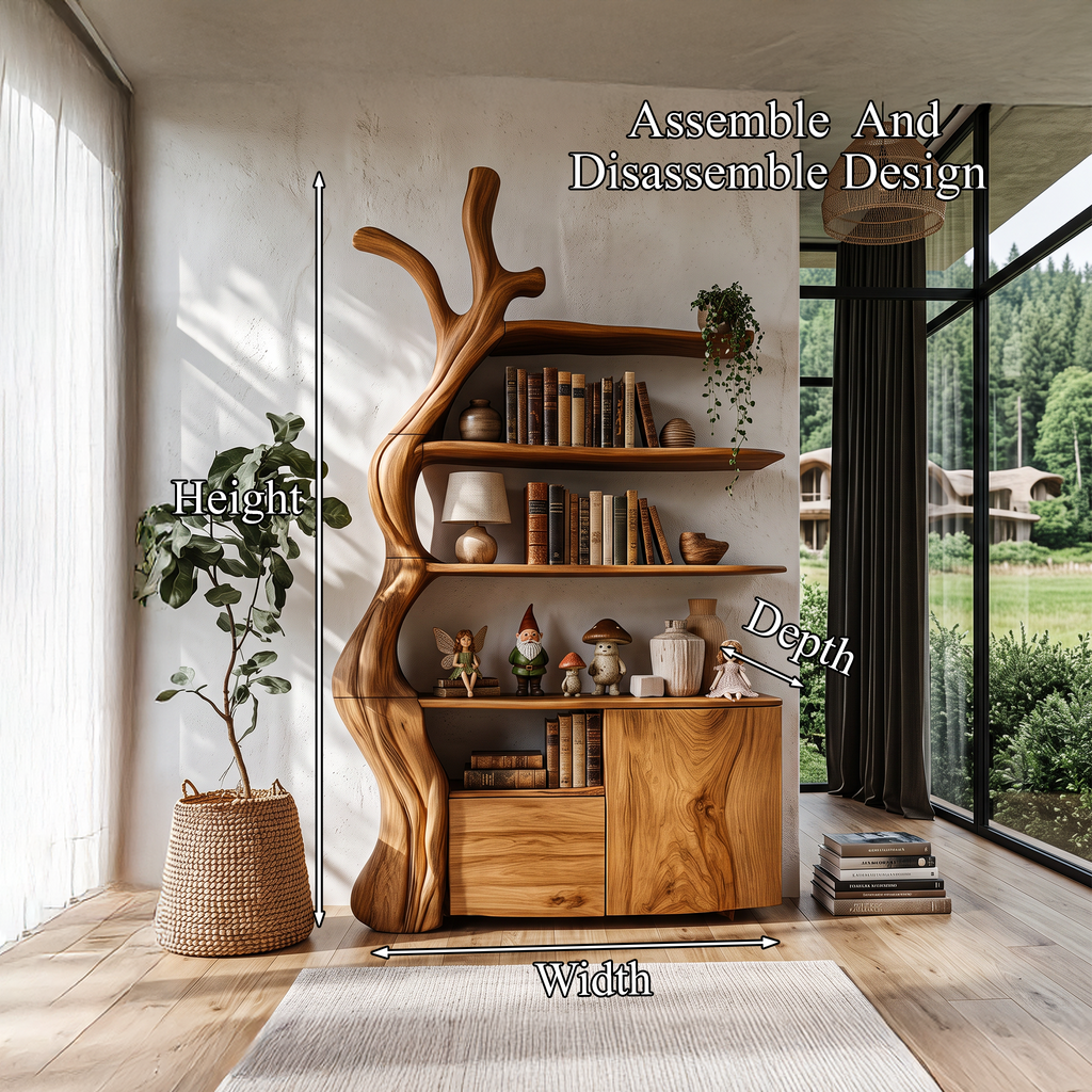 Organic Display Cabinet With Flowing Tree Silhouette For Bedroom