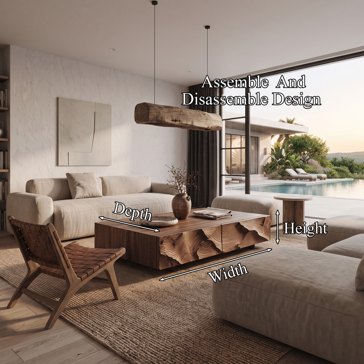 Contemporary Coffee Table With Sculptural Carved Drawer Front For Living Room