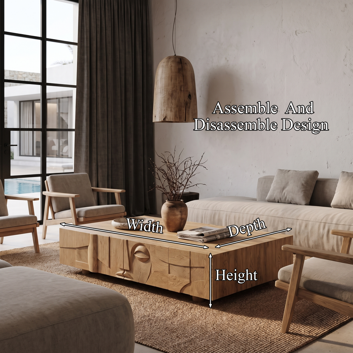 Modern Statement Coffee Table With Textured Relief Drawers For Living Room