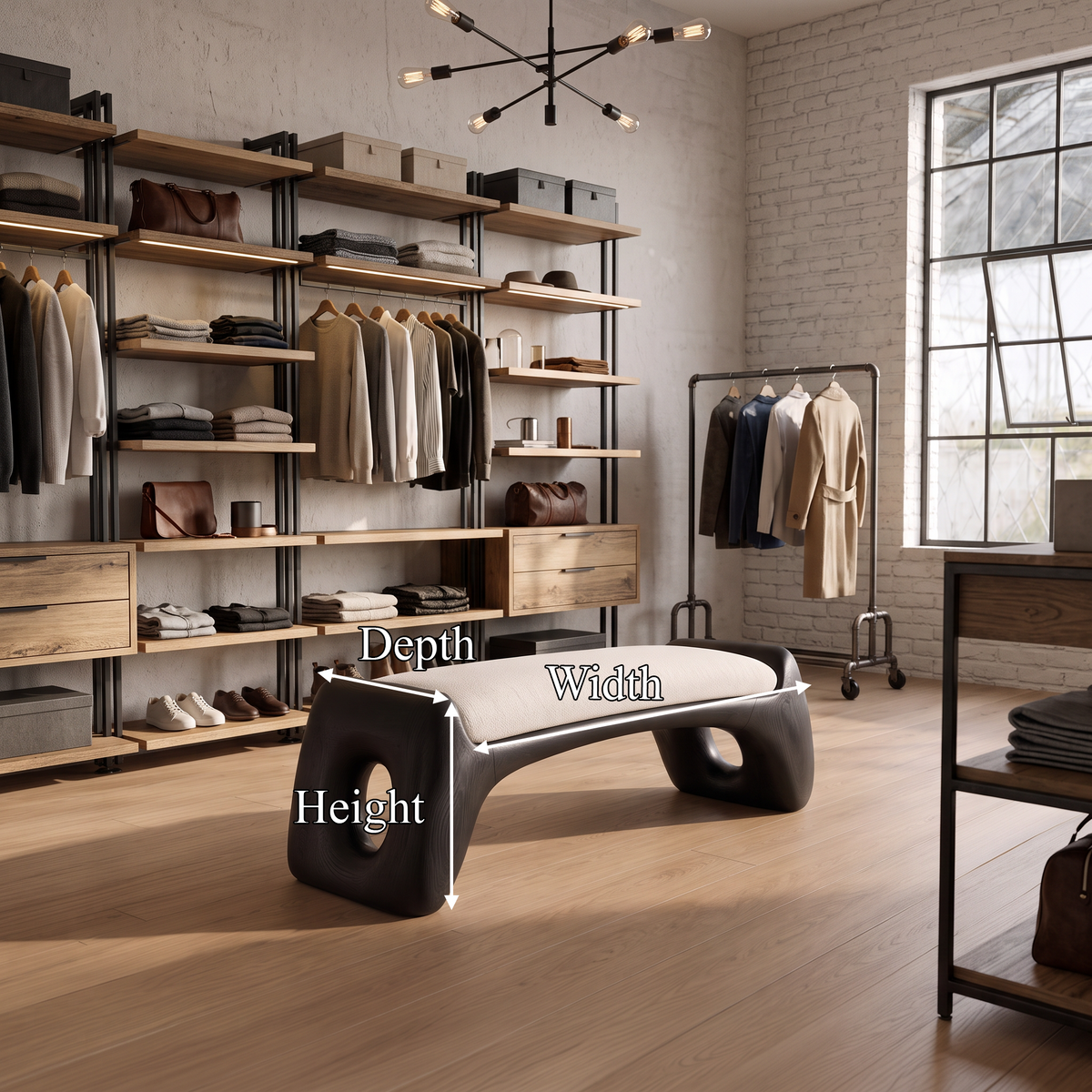 Natural Halloween Statement Bench With Soft Sculptural Form For Dressing Room