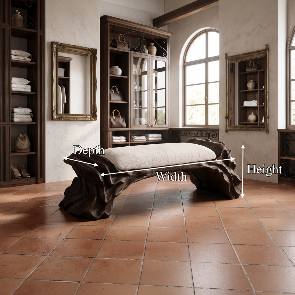 Contemporary Halloween Wood Bench With Oyster Inspired Base For Reading Nook