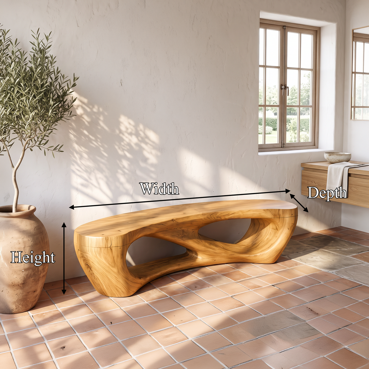 Mid Century Accent Bench With Rounded Arch Base For Bathroom
