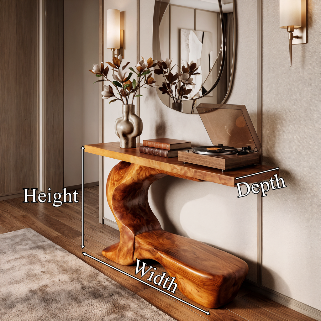 Rustic Sculptural Console Table With Curved Base For Entryway