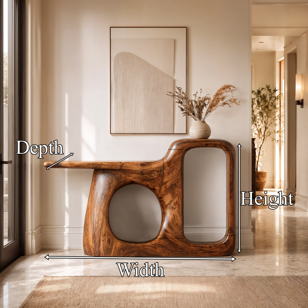Organic Console Table With Sculptural Open Frame For Entryway