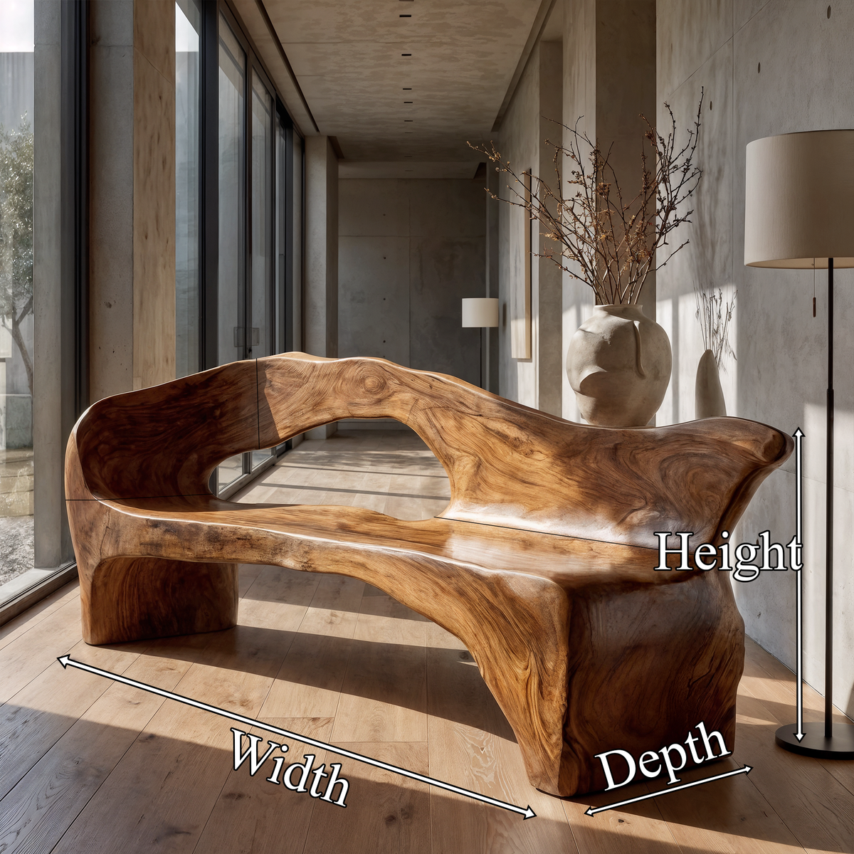 Rustic Solid Wood Bench Handcrafted Natural Wood Design For Hallway