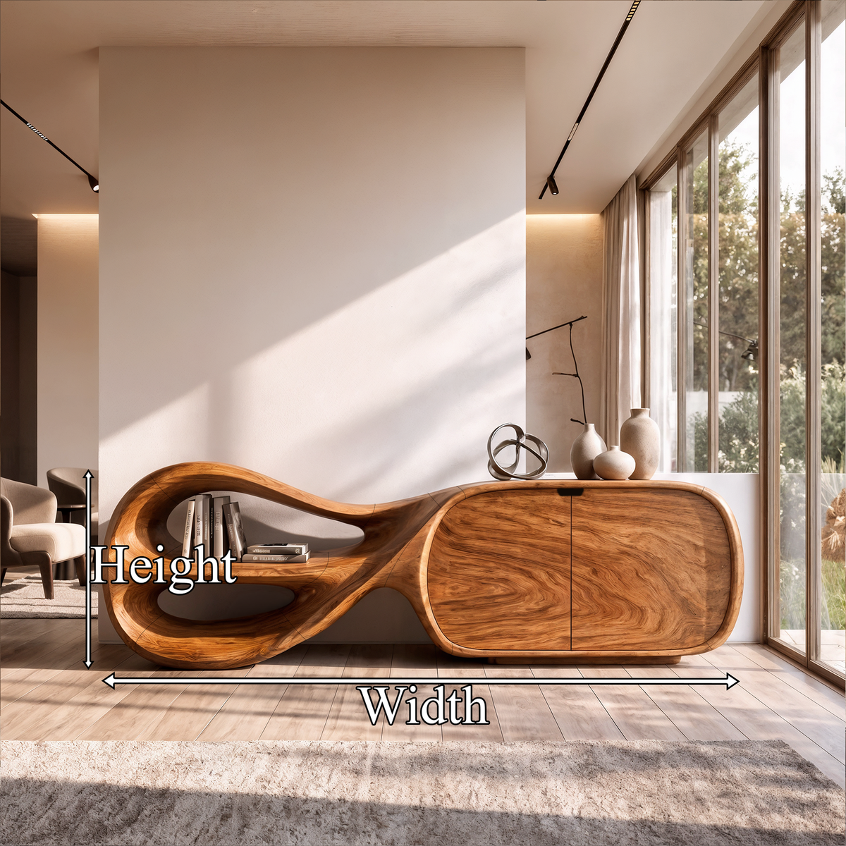 Modern Sideboard With Sculptural Curved Frame For Living Room