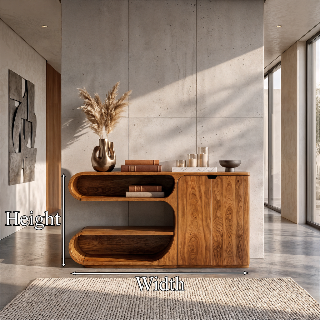Modern Sideboard With Rounded Display Compartments For Living Room