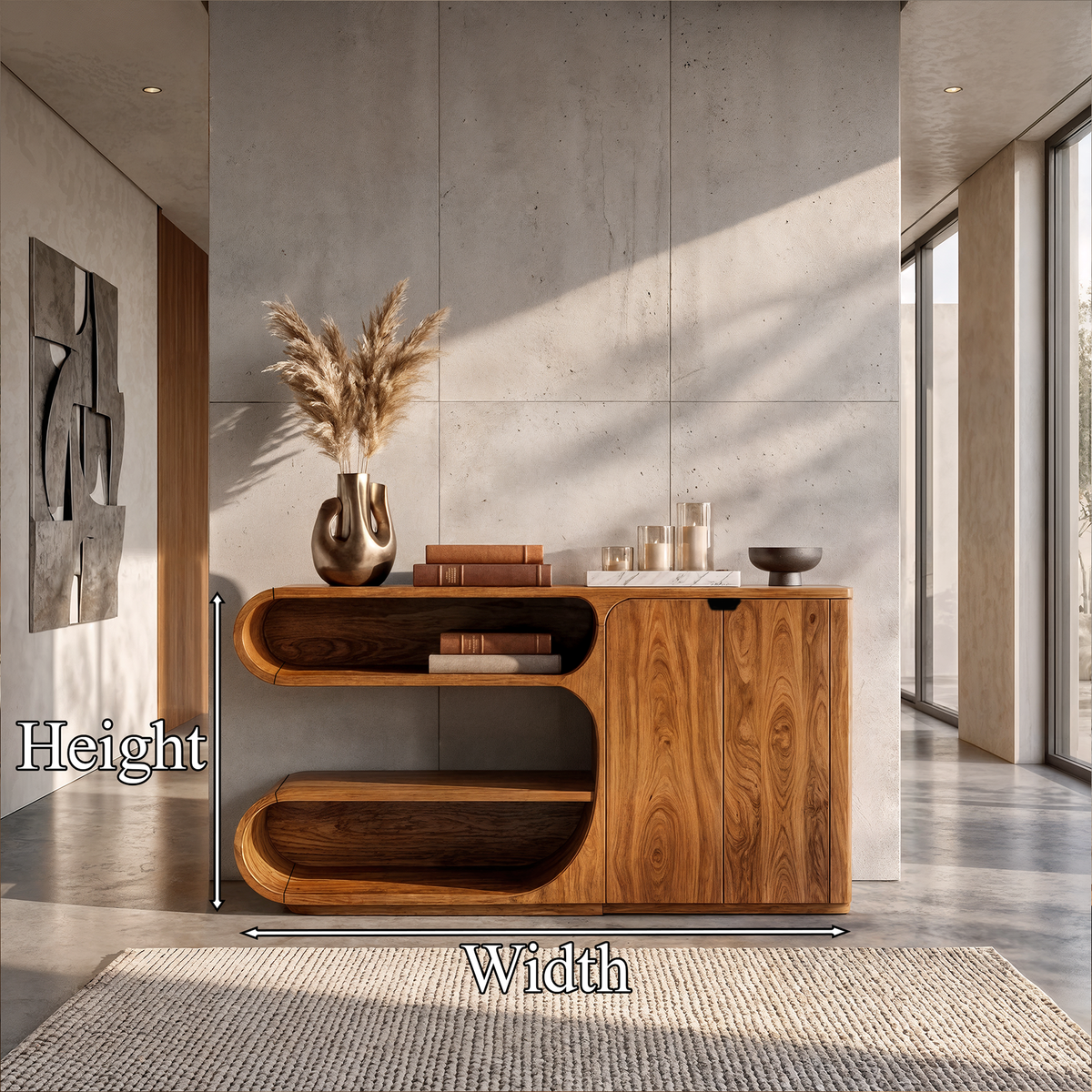 Modern Sideboard With Rounded Display Compartments For Living Room