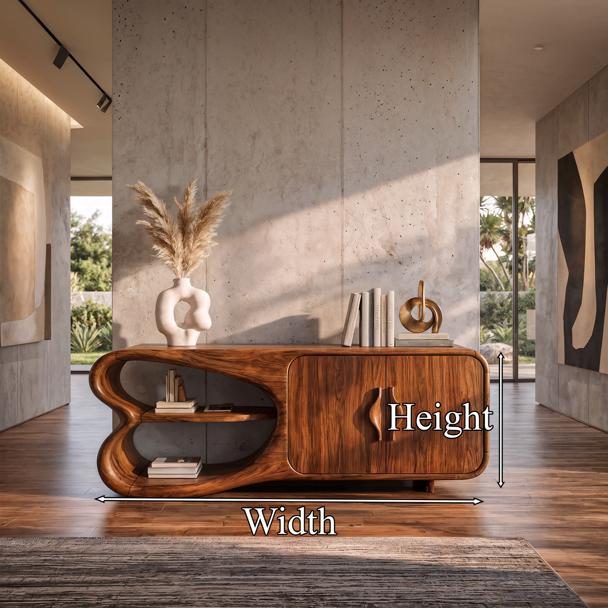 Minimalist Sideboard With Artistic Side Compartments For Living Room