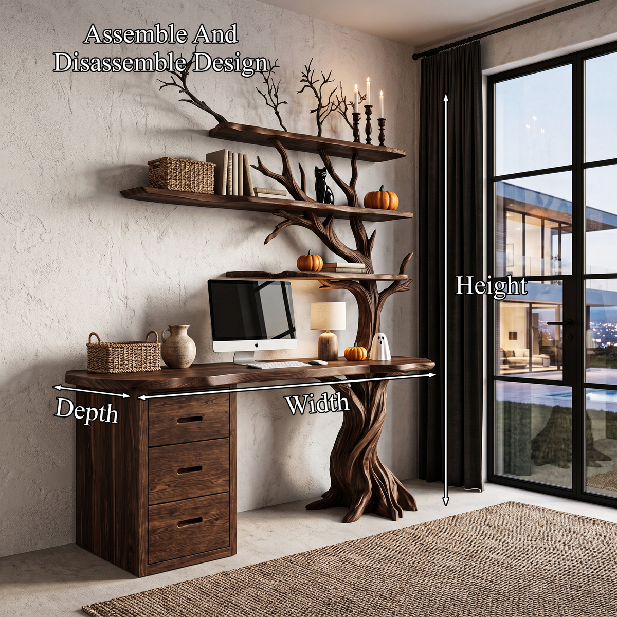 Contemporary Halloween Writing Desk With Haunted Tree Silhouette For Bedroom