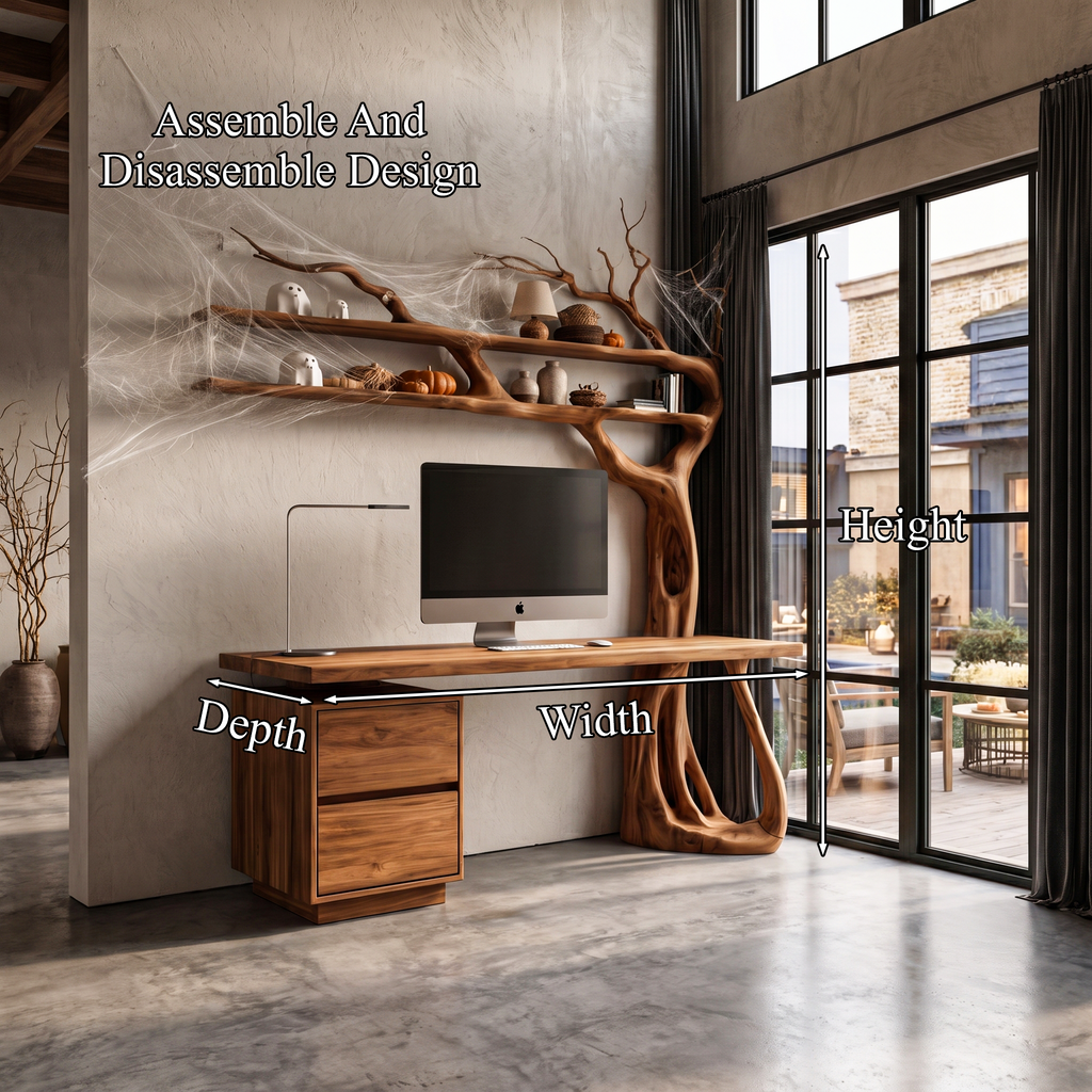 Natural Halloween Tree Desk With Spooky Branch Bookshelf For Bedroom