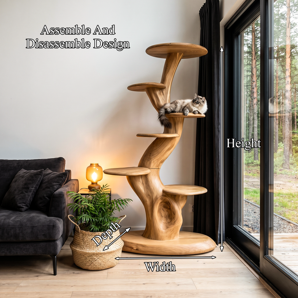 Rustic Sculptural Cat Tree With Multi Level Platforms For Living Room