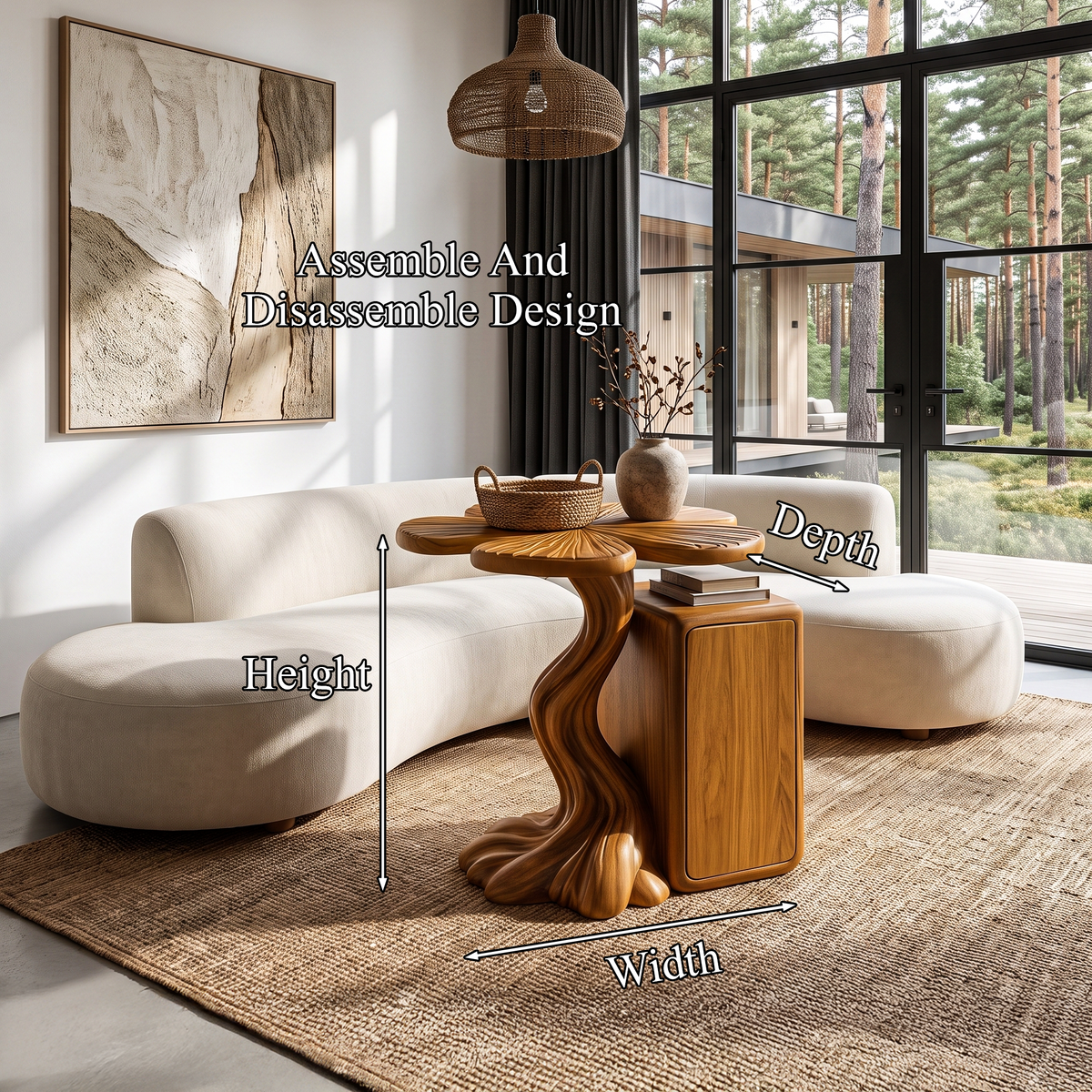 Modern Side Table With Tree Inspired Base For Living Room