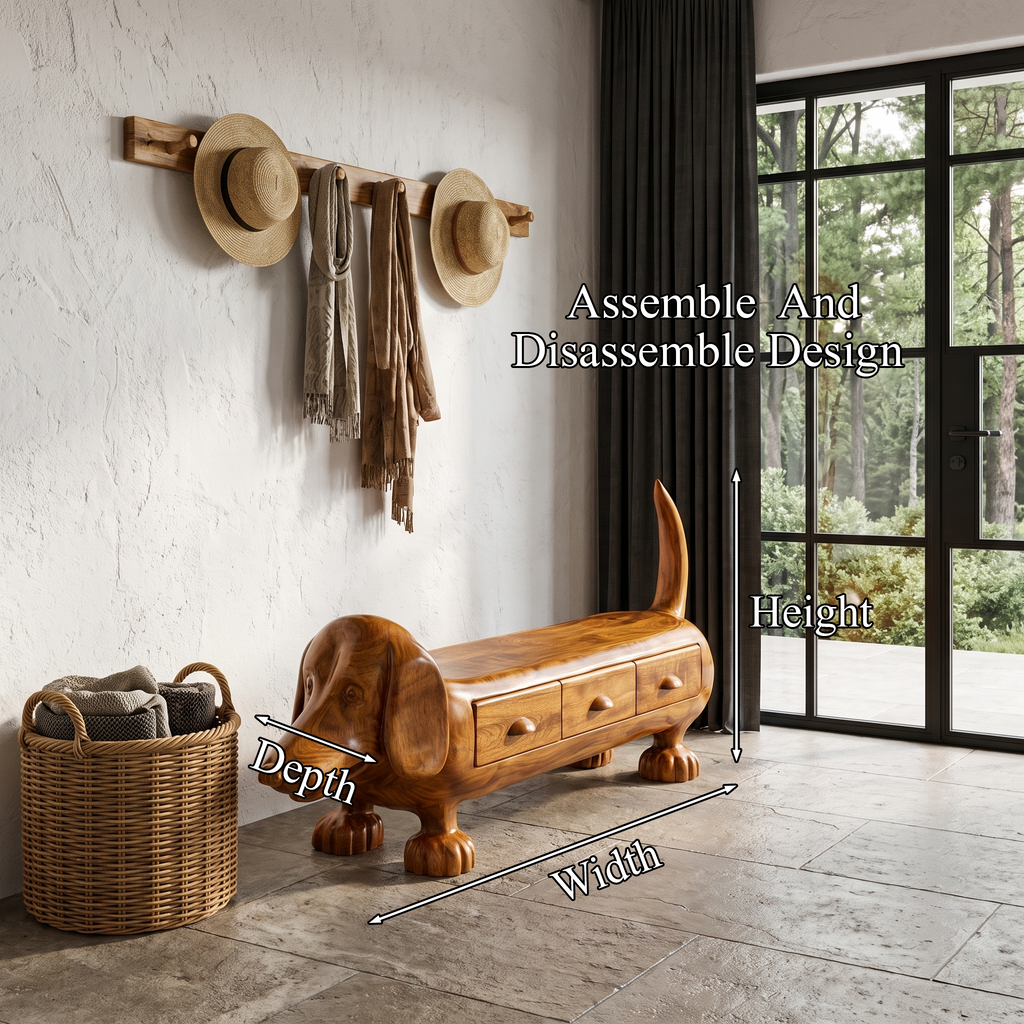 Rustic Dachshund Storage Bench For Entryway And Mudroom