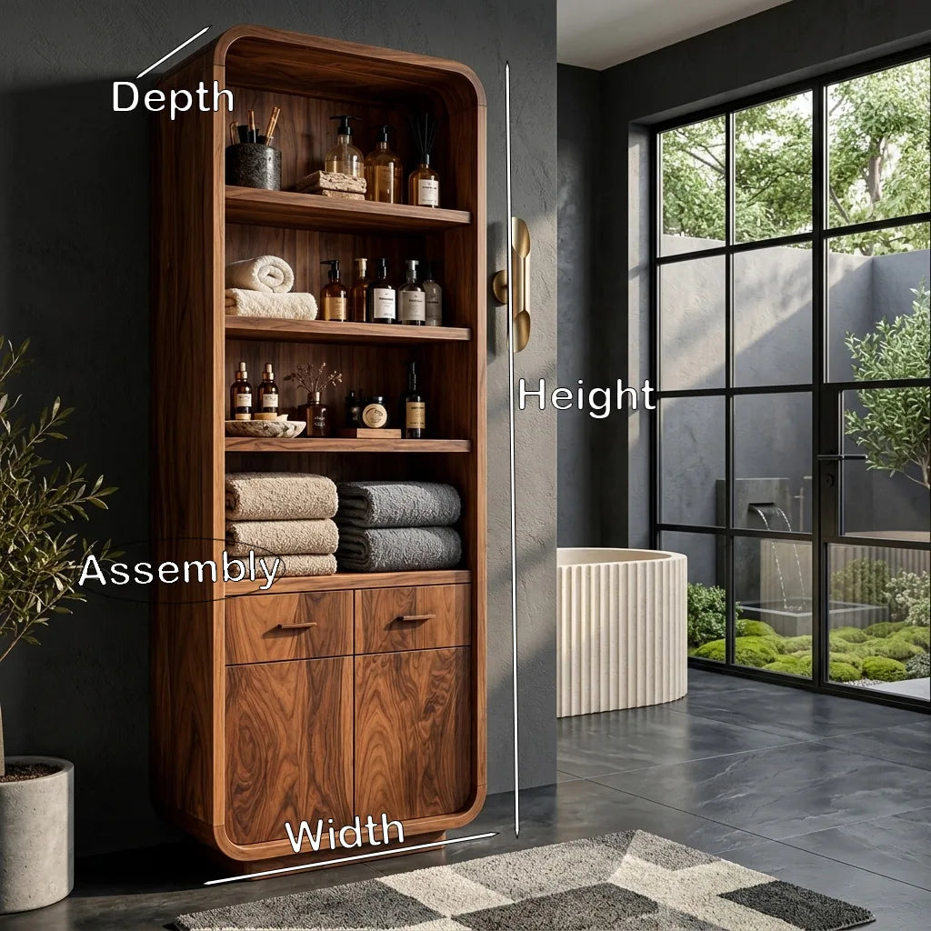 Contemporary Tall Bathroom Cabinet With Open Shelves For Bathroom