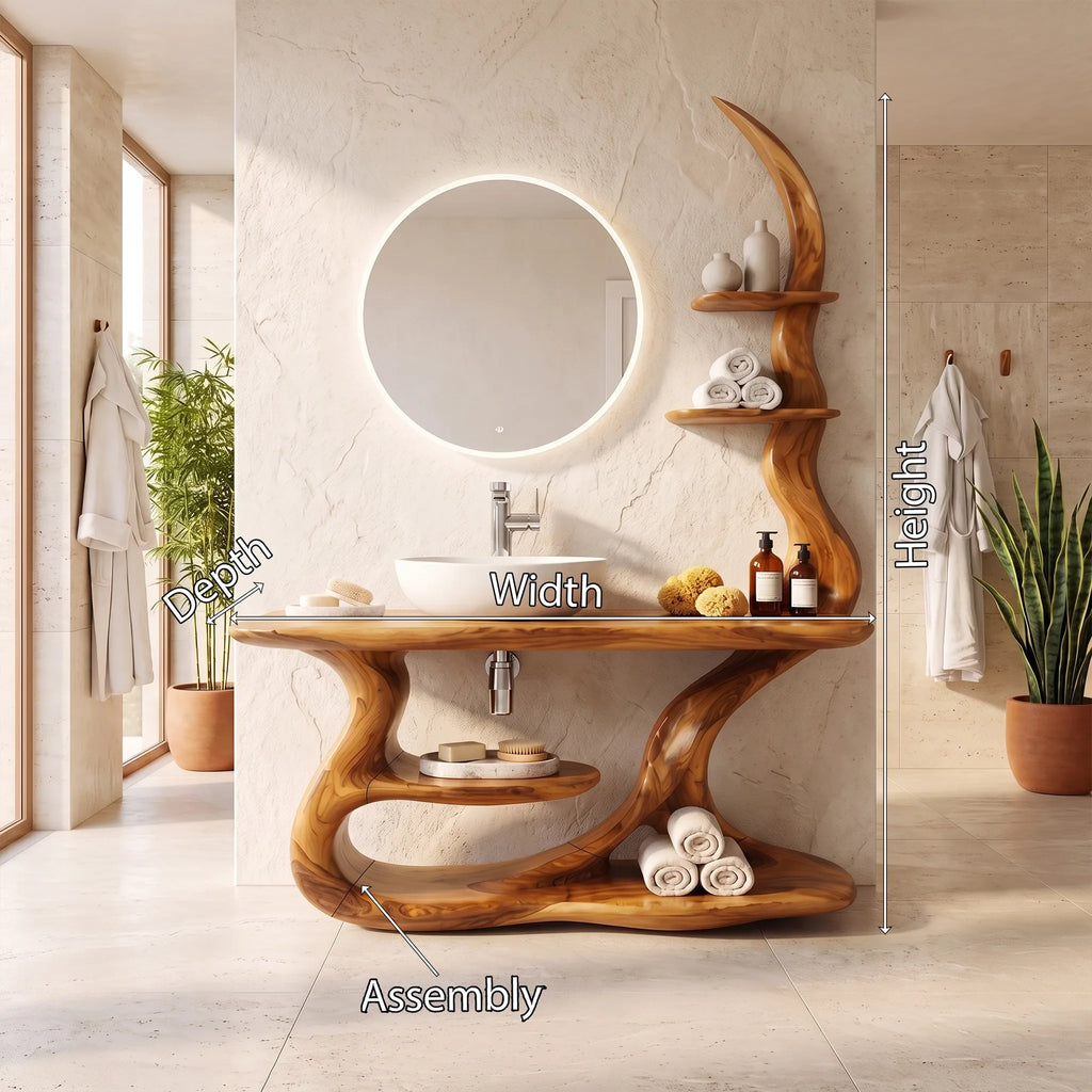 Serene Bathroom Vanity Bathroom Vanity With Sink Modern Bathroom Vanity Curved Open Shelves For Spa Bathroom