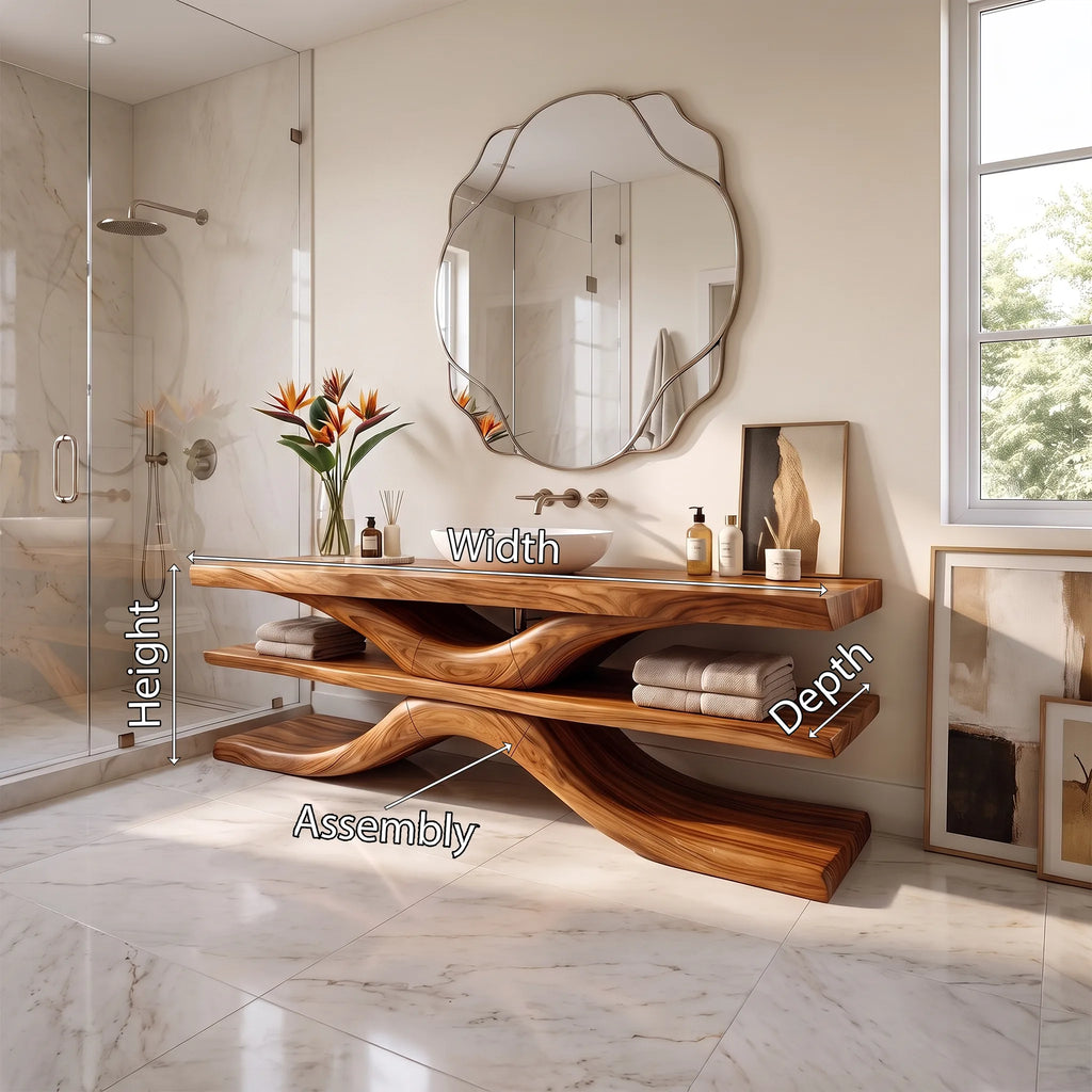 Sculptural Bathroom Vanity With Sink Modern Bathroom Vanity Wooden Bathroom Vanity Layered Open Shelves For Spa Bathroom