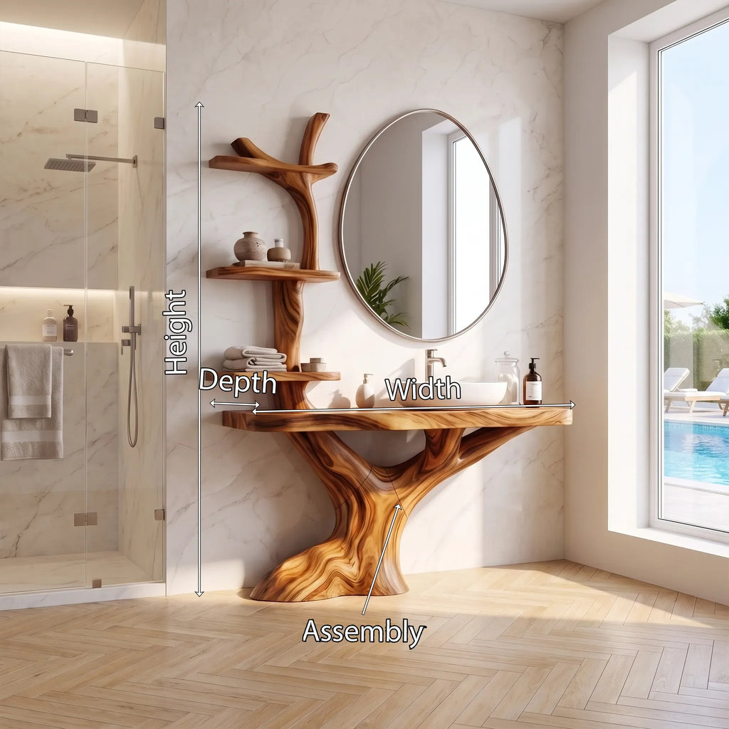 Natural Bathroom Vanity With Sink Wooden Bathroom Vanity Modern Bathroom Vanity Integrated Vertical Shelves For Primary 