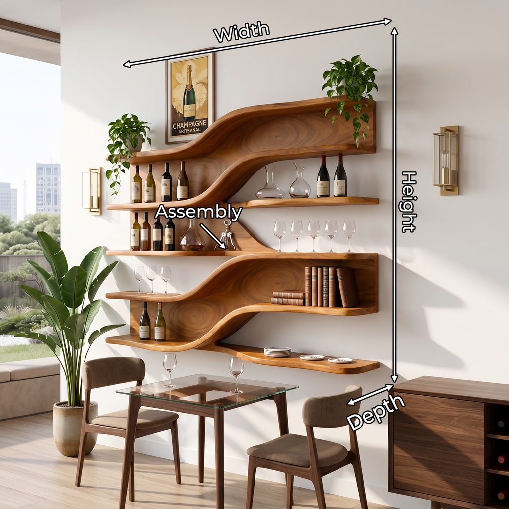 Modern Wooden Wall Mounted Bar Shelves For Dining Room