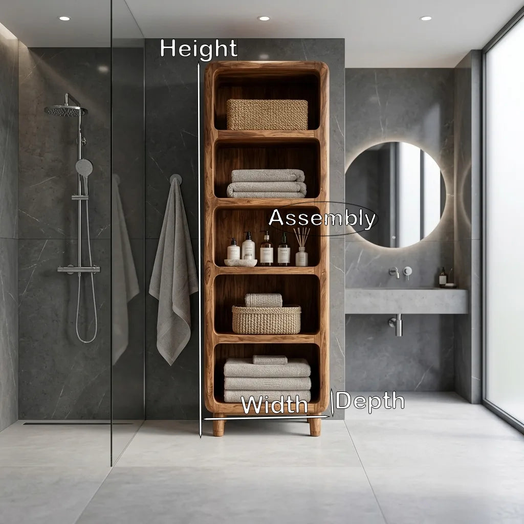 Modern Tall Bathroom Cabinet With Open Towel Shelves For Bathroom