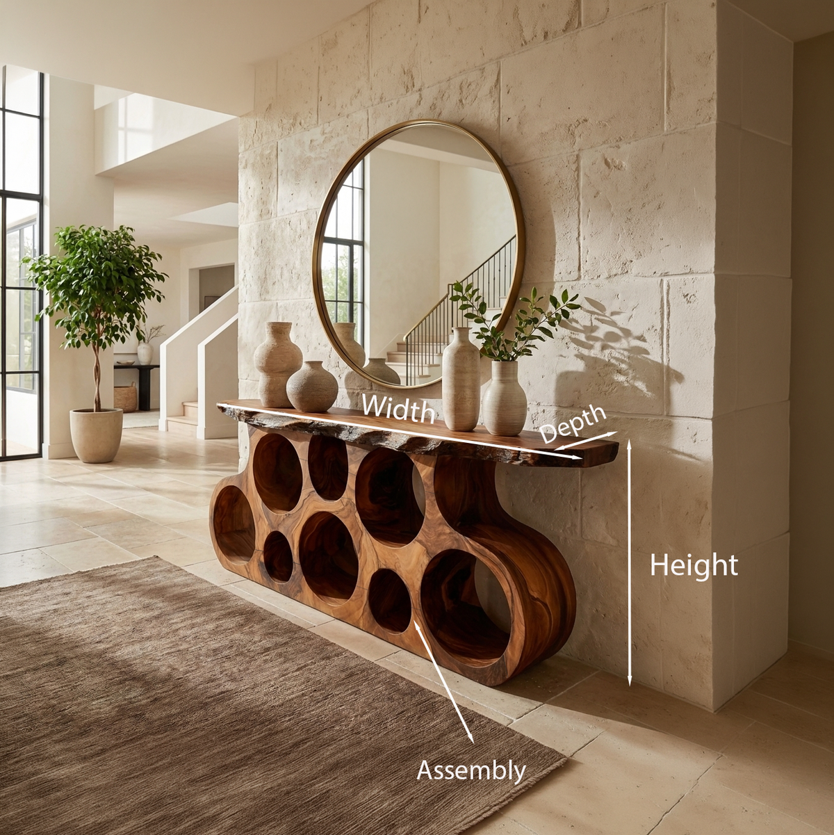 Wooden Console Table With Round Cutout Base For Living Decor