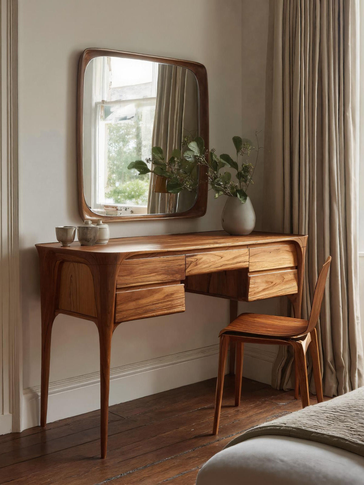Modern Wooden Vanity Table With Drawers For Bedroom
